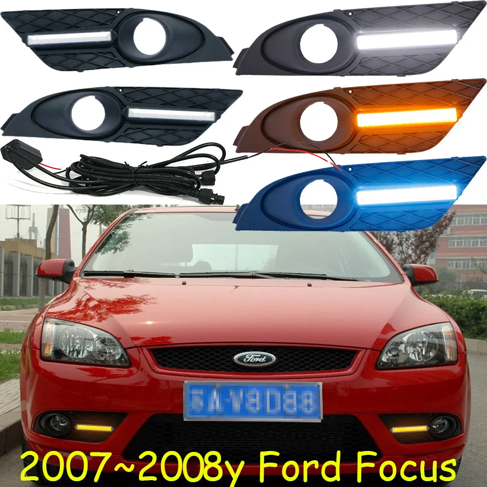 

Автомобильный бампер, передняя фара для Ford Focus, дневсветильник 2007 ~ Y DRL, автомобильные аксессуары светодиодный ная фара для Ford Focus, противотуманные фары