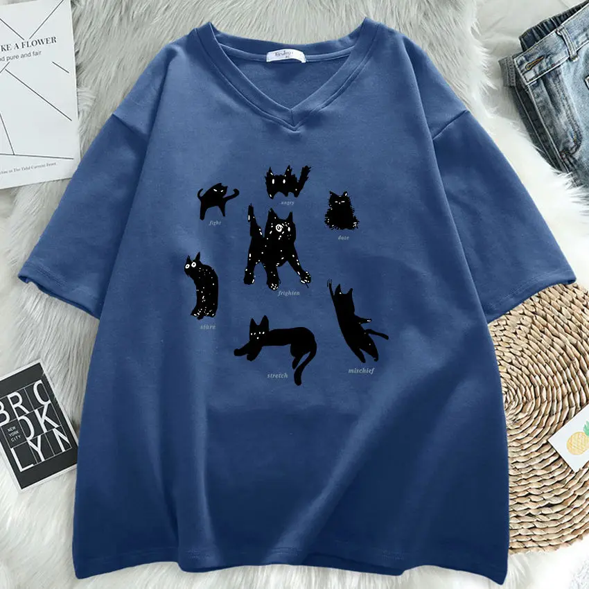 Plus Size 6XL 150kg Summer Women\'s Top Cat Print Cotton T Shirt Casual  Women Clothes Short Sleeve Women Cartoon T-shirt