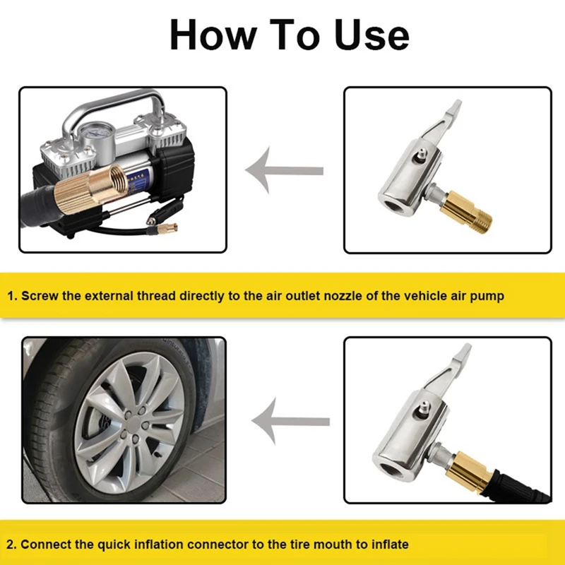 Air Pump Nozzle Adapter With Deflation Inflator Valve Connector Head Clip Metal Fast Conversion Car