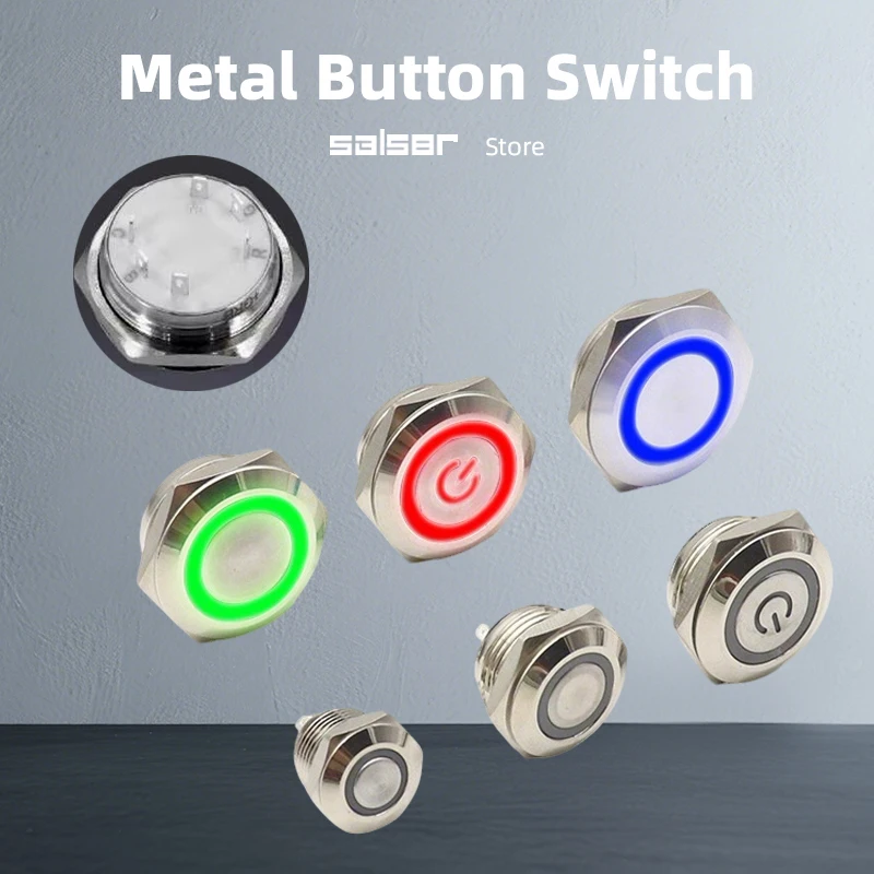 

DIY Ultrathin 12/16/19/22/25/30mm Double Three Color Light Momentary/Reset Waterproof Lamp Doorbell PC Metal Push Button Switch