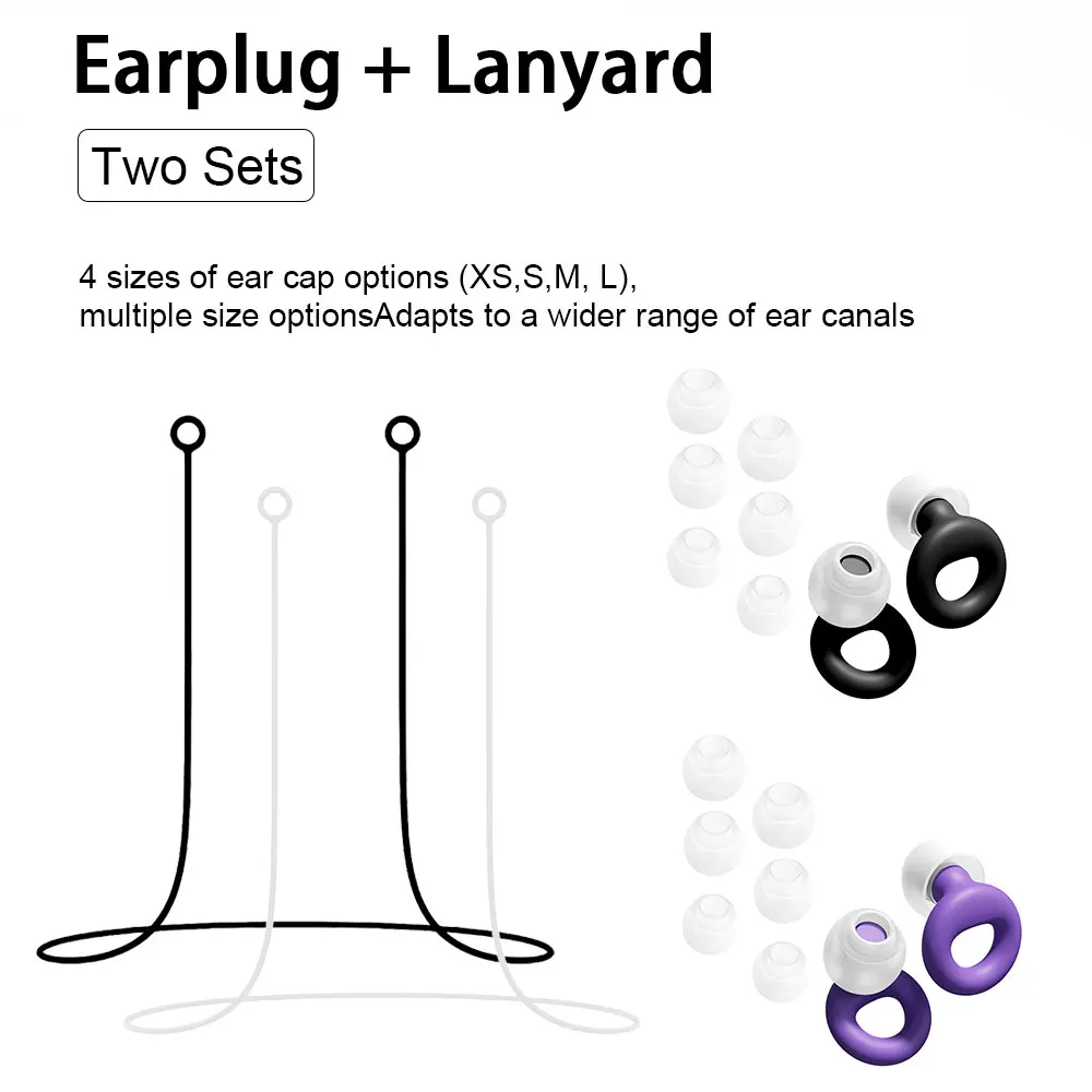 2 Pairs Ear Protection Bundle Silicone Earplugs With Silicone Lanyard Washable Noise Reduction Ear Guards For Motorcycle Trip Li