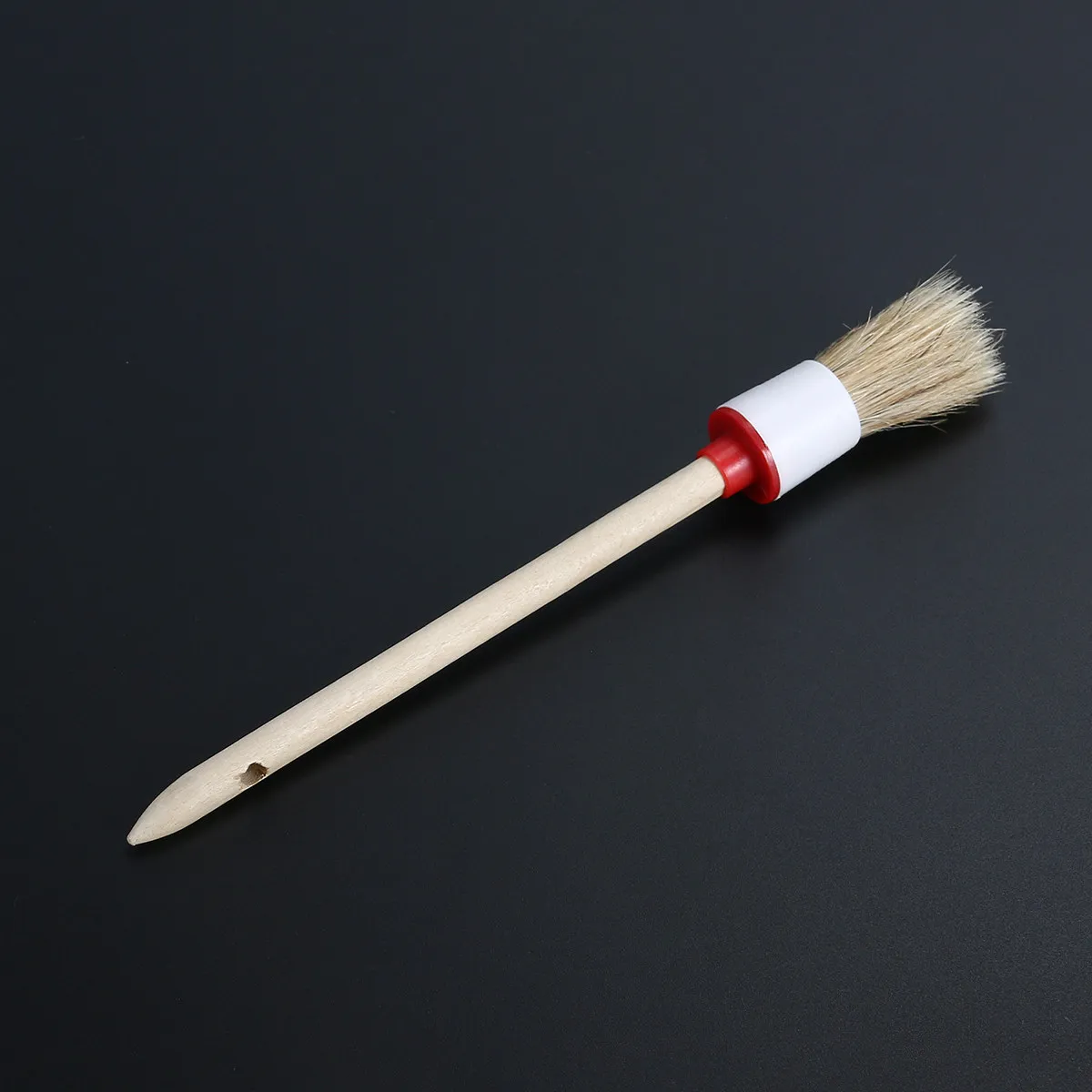 Boar Hair Cleaning Brush Wood Handle Round Head Durable Non-Slip Grip Hanging Hole Wheel Detail Round Head Brush