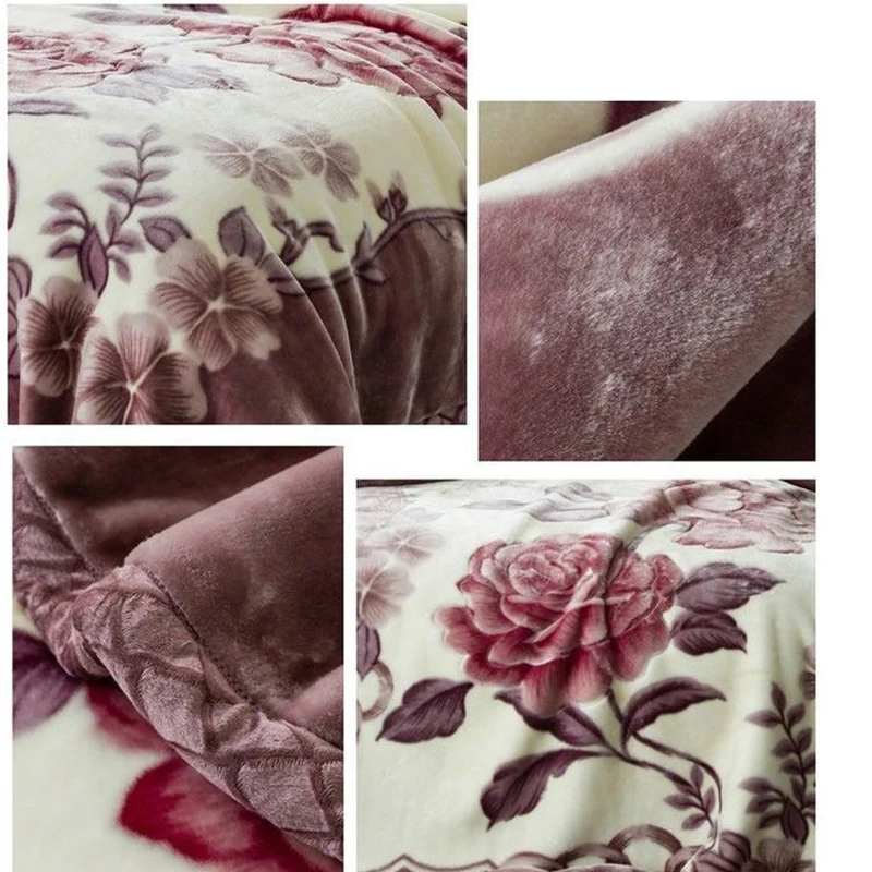 Double Layer Winter Thick Raschel Mink Weighted Blanket For Double Bed Soft Warm Heavy Fluffy Rose Flower Throw Blankets