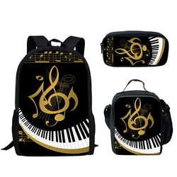 Classic Popular Piano Keyboard Music Notes 3D Print 3pcs/Set Student School Bags Laptop Daypack Backpack Lunch bag Pencil Case