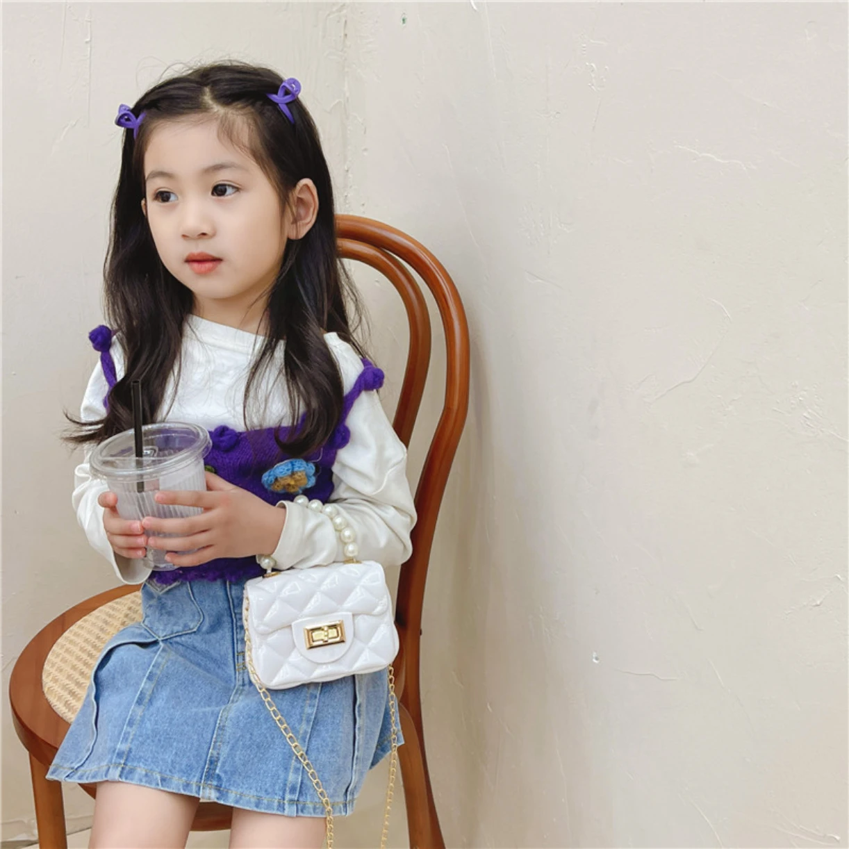 Childrens Jelly Bag Children Bag Fashion Handbag 2024 New Trendy Versatile Pearl Chain Shoulder Bags Womens Bags Girls Handbag