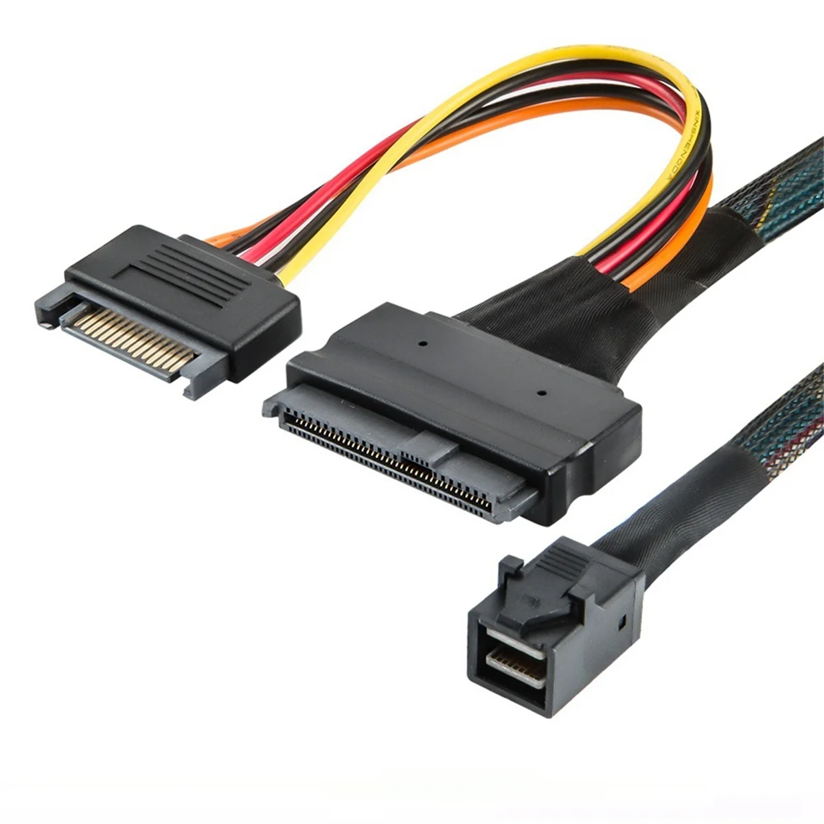 كابل مدمج 12G Mini SAS HD إلى U.2 36P SFF-8643 إلى SAS U.2 SFF-8639 مع مصدر طاقة SATA 15Pin، مناسب لـ U.2 SSD