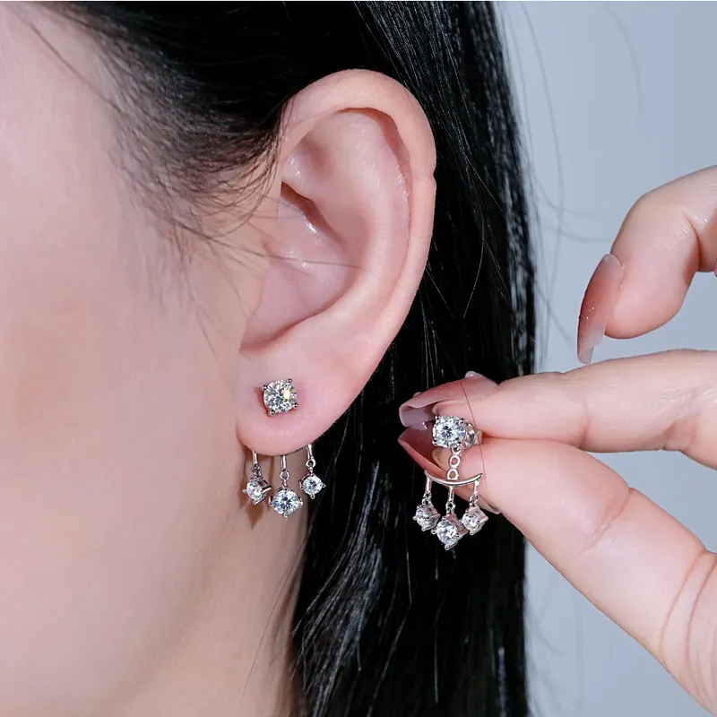 

Ehhai 5mm Round Cut Moissanite Piercing Ear Jacket Stud Earrings for Women Real 925 Sterling Silver Fine Jewelry Gift Pendientes