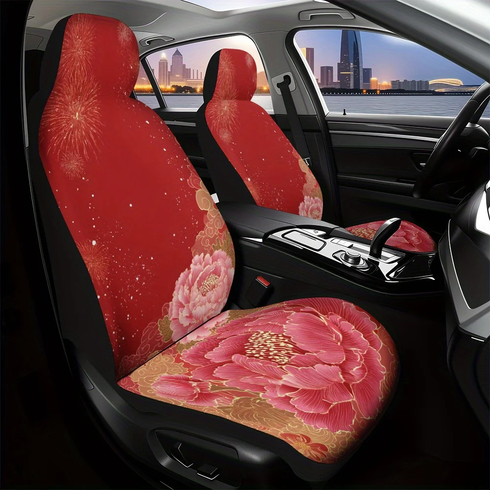 2pcs, Decorative Chinese Peony Firework Cloud Pattern Car Seat Covers, Washable And Foldable, Adds Attractive Visual Accent And
