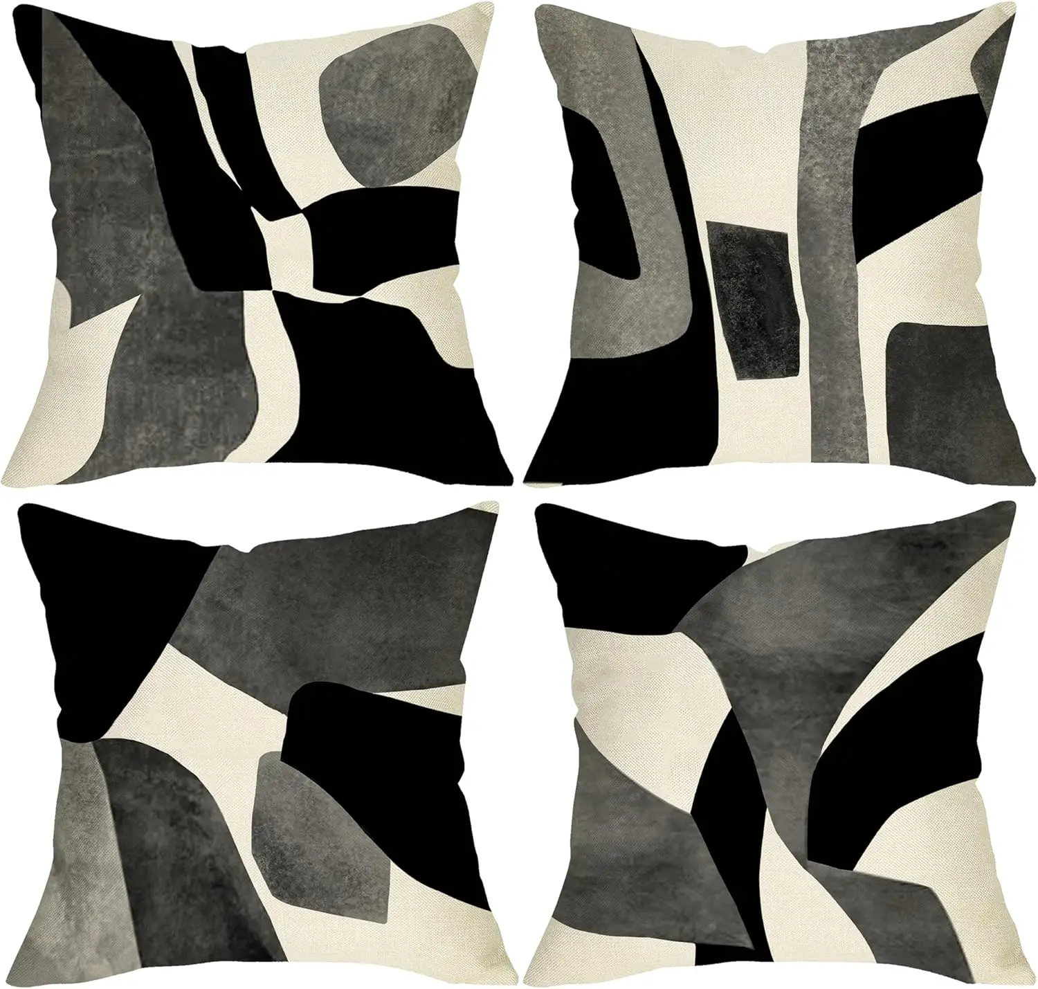 

4Pcs Black Grey Beige Abstract Throw Pillow Covers Geometric Art Cushion Cases for Living Room Bedroom Sofa Home Ornament