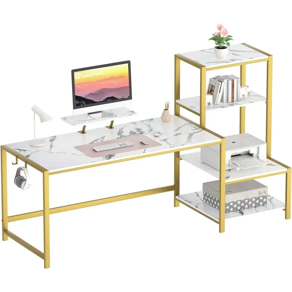 

Computer Desk with Storage Printer Shelf, 67 inch Home Office Vanity Desk with Movable Monitor Stand