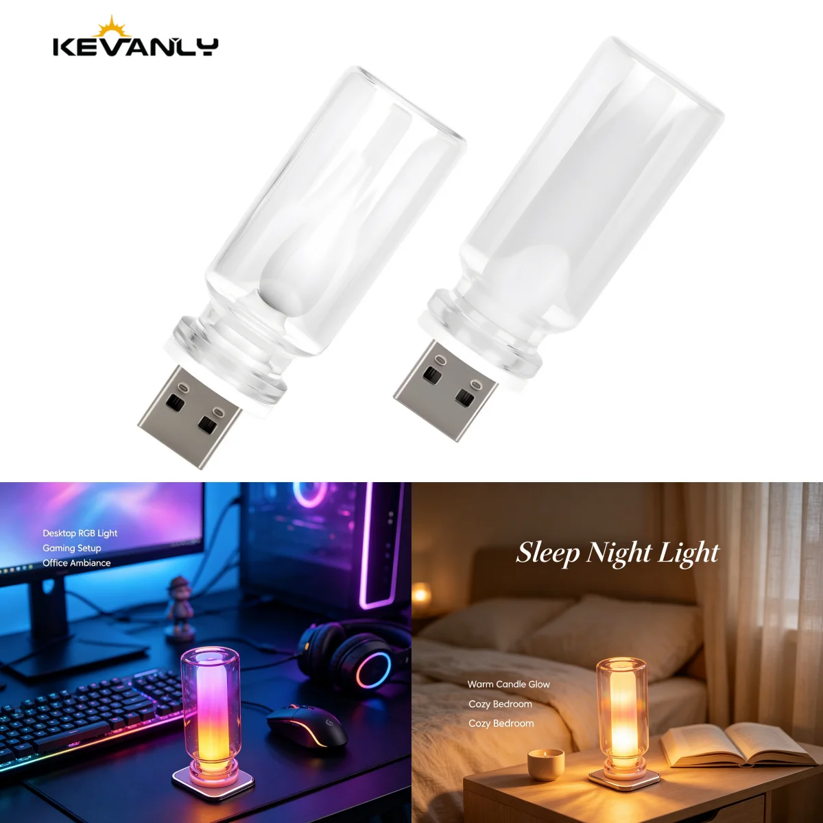 2pcs LED Touch Ambient Light Night Light Clear Glass Flickering Flame Light USB for Car Interiorfor Home Room Festival Decor