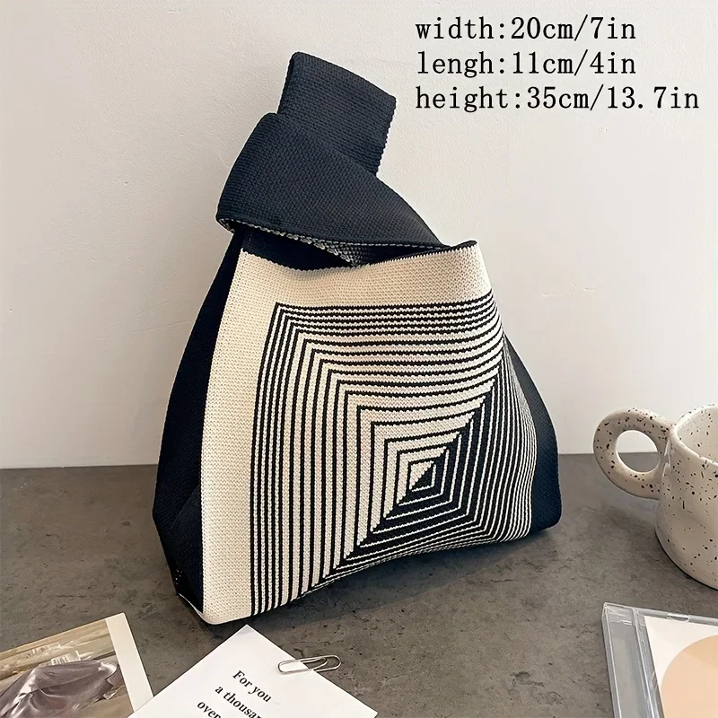 Chic Colorblock Knit Tote Bag for Women – Versatile, Easy-Access Handbag with Fixed Straps & Stripe Pattern