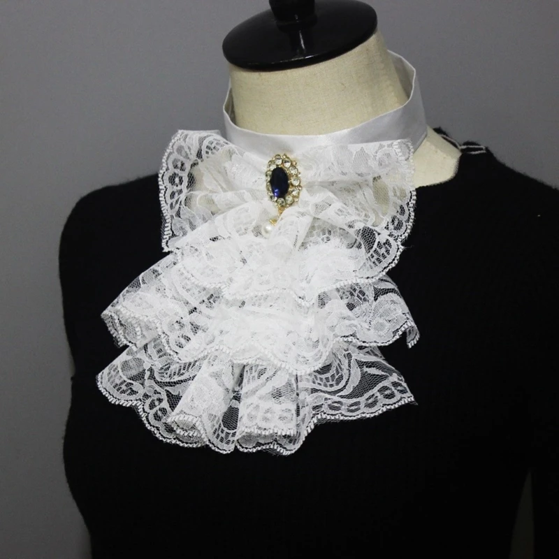 652F Renaissance Ruffle Collar Victorian Neck Costume Cosplay Victorian Ruffled Lace Faux Collar Neck Ruff Ruffle Collar