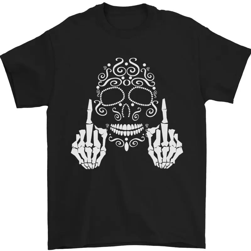 

Skull finger flip thick offensive t-shirt men 100% cotton