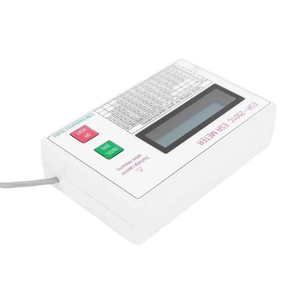 ESR Capacitor Tester Test in Circuit Capacitance Meter with Leads Test Clip Battery LCD Display ESR Meter Smart Shutdown