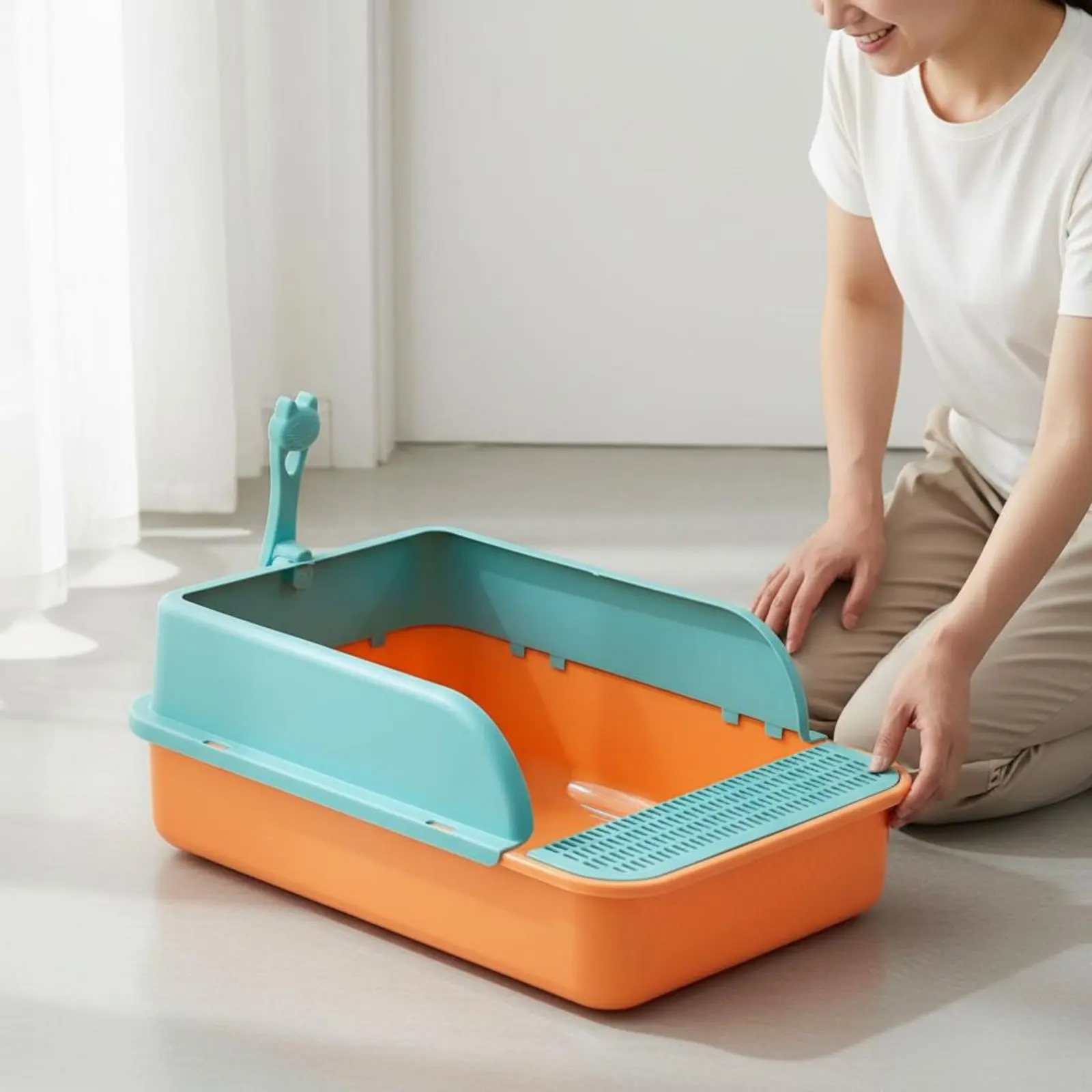 Arenero semicerrado antisalpicaduras para gatos - Lados altos - imagen 3