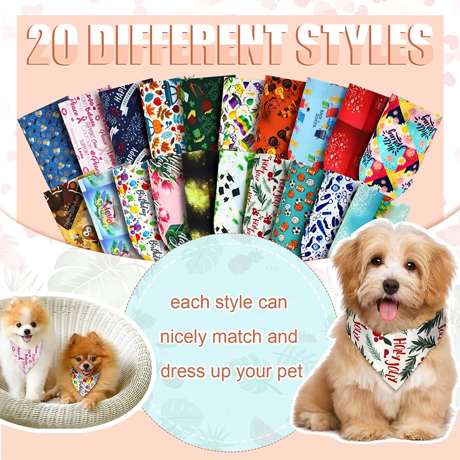 20er Packungen Weihnachts-Hunde-Bandana, dreieckige Schals für Hunde, Thanksgiving, Halloween, Hunde-Lätzchen, Bandanas für Hunde-Accessoires – Detail 3
