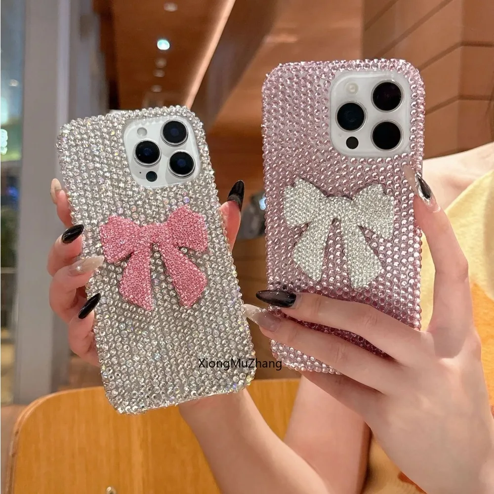 Bling Diamant Kristall Schleife Glitzer Handyhülle für iPhone 16 15 14 13 12 18 17 Pro Max 11 Stoßfeste Stilvolle Rückseiten-Schutzhülle – Detail 5