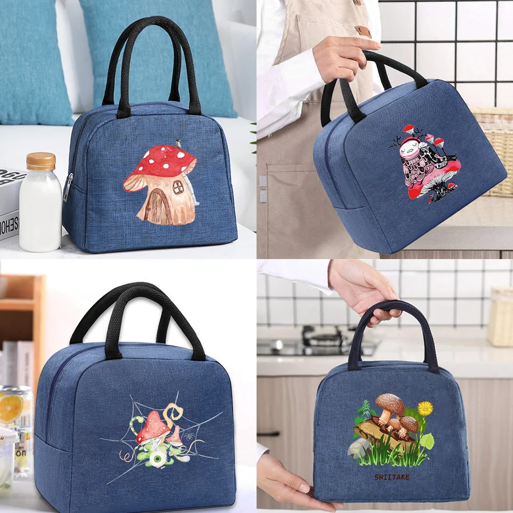 

Lunch Bag Insulated Thermal Box Cooler Tote Unisex Organizer Food Picnic Lunchbox Storage Bags Zipper Handbag Mushroom Pattern