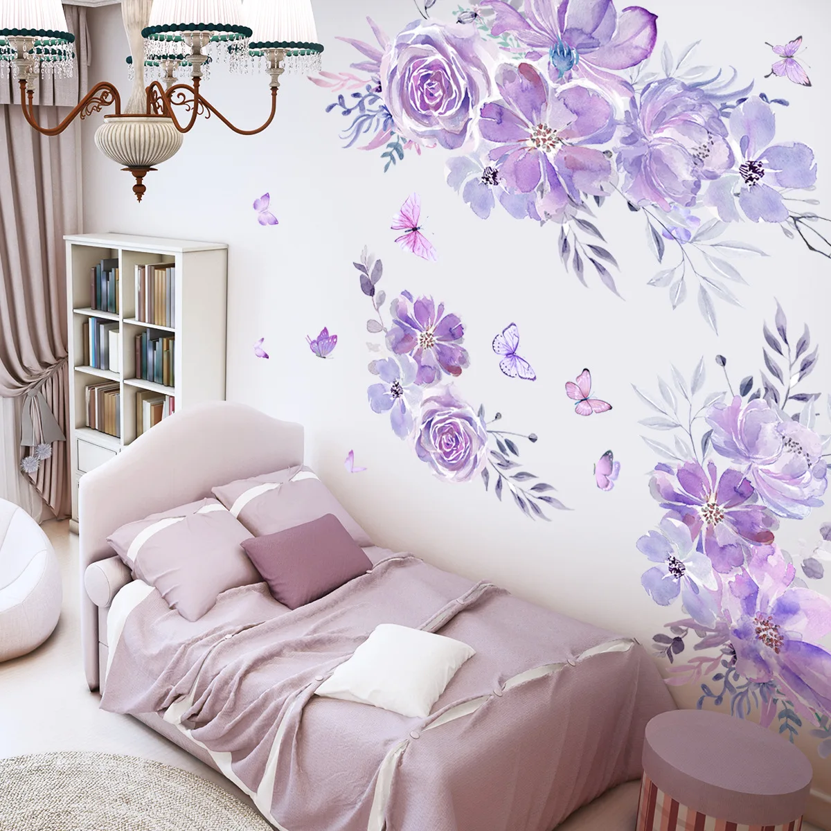 

Wall Stickers A Set of 8 Extra-large Purple Flower Background Wallpapers Background Living Room Bedroom Home Decoration Mural