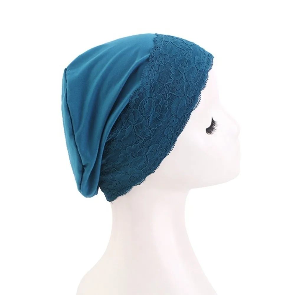 Lace Trim Slouchy Beanie Stretch Fit Breathable Fabric Turban Head Wrap Soft Elastic Lightweight Design Maternity Hat