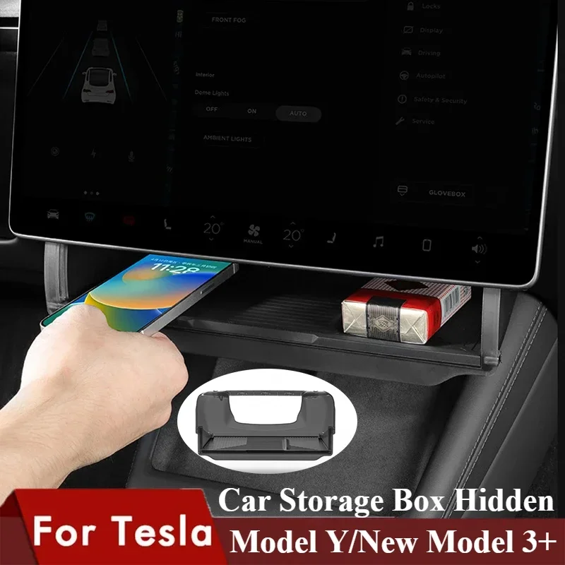 For Tesla Model 3 Highland 2024 Model Y Storage Box Hidden Storage Organizer Tray Under The Central Control Screen Accessories