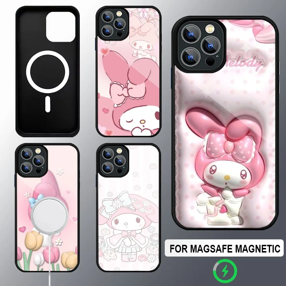 

Cute My Melody Phone Case Magsafe Wireless Charging Cases For iPhone 16 15 13 12 11 14 Pro Max Mini 8 Plus XS X XR