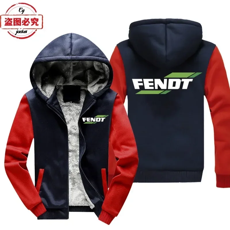 European Size Fendt Tractor Logo Printed Hoodie Team Uniform Workwear Jacket Men's Casual Zipper Hooded Fleece Warm Jacket
