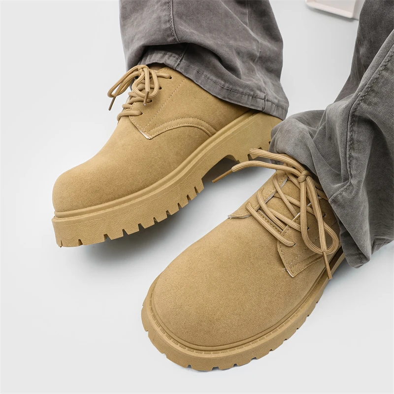 جديد رجل مكتنزة ديربي أحذية عمل الرجعية الدانتيل متابعة الجلد المدبوغ أحذية سميكة وحيد تنفس منخفضة أعلى الصناعية أحذية غير رسمية للرجال