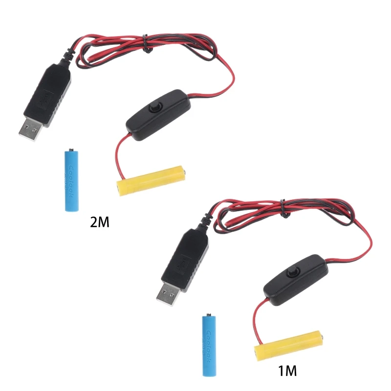 

1pc USB Power Supply Cable for AAA Battery Replace 2 AAA Battery for Games Remotes Toys LED Light and more with Switch