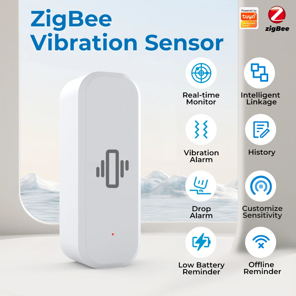 

Датчик вибрации Tuya Zigbee для домашней безопасности, двери, окна, вибрационный детектор, монитор ударной сигнализации, приложение Smart Life, уведомление