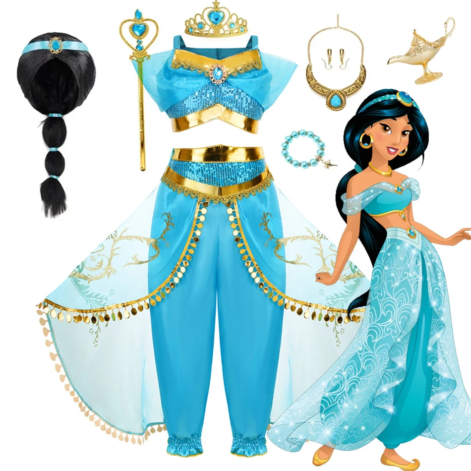فستان أميرات ديزني ياسمين للفتيات أزياء علاء الدين السحري للمصباح السحري للفتيات في الهالوين للأطفال وأعياد الميلاد والرقص #1