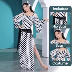 Women Belly Dance Costume Female Baladi Polka Dot Robe Folklore Show Costume Oriental Dance Practice Costume Belly Dancing