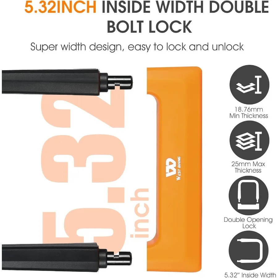 قفل U للدراجة شديد التحمل مضاد للسرقة مع 3 مفاتيح بسمك 18.76 مم لمسة نهائية سوداء بعرض 5.32 بوصة أبعاد داخلية مثالية لـ Urban Commu