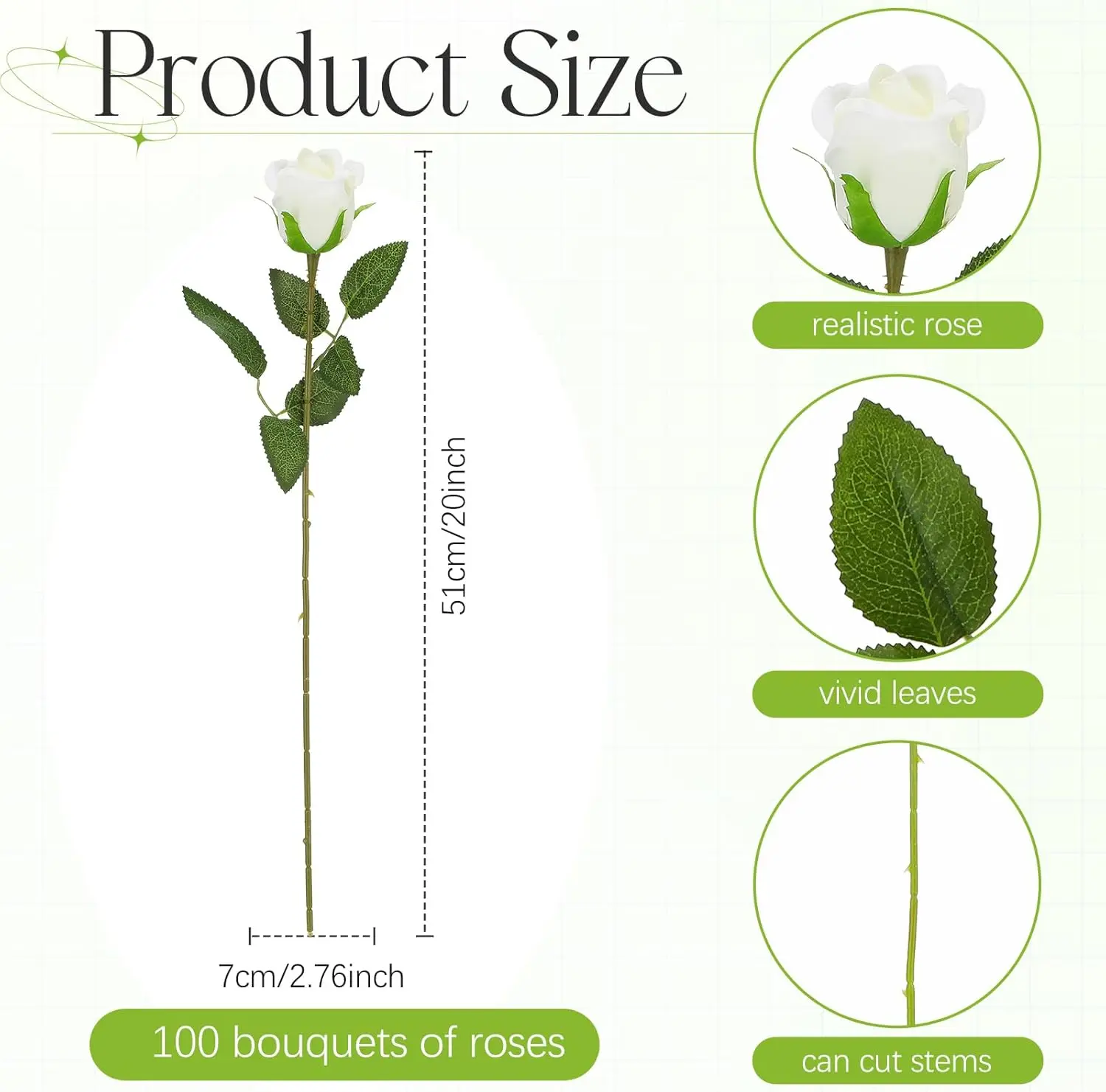 100 Pieces Artificial Roses Flowers Bulk, Long Stem Realistic Fake Silk Roses Bouquet for Table Centerpiece Vases Wedding Party