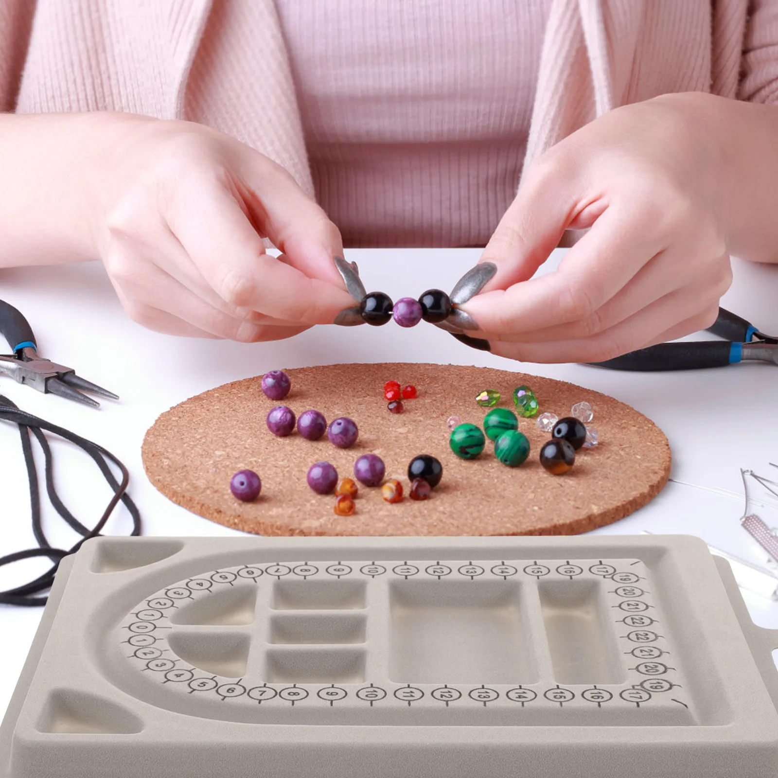 Jewelry Bead Design Board Tray Groove Flocking Surface For Necklace Bracelet Making Sorting Organizing Durable Plastic Beading