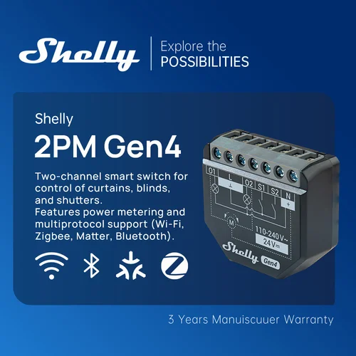 Imagen 2 del producto Shelly 2PM Gen4 Zigbee interruptor inteligente de 2 canales Control de materia cortinas persianas medición de potencia Compatible con Alexa Homekit Goodle Home