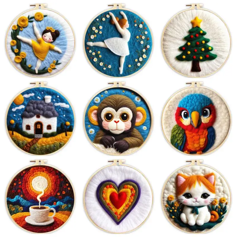 1 Pack Bird Pattern Needle Felting Painting Kits For Adults Complete Needle Felting Starter Kits Animals With Embroidery Frame