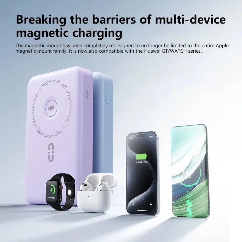 بطارية باور بانك مغناطيسية 3 في 1 QI 15 وات شحن سريع لاسلكي مع شاشة LCD ذكية لهاتف iPhone 12-17 Pro Watch Airpods #4