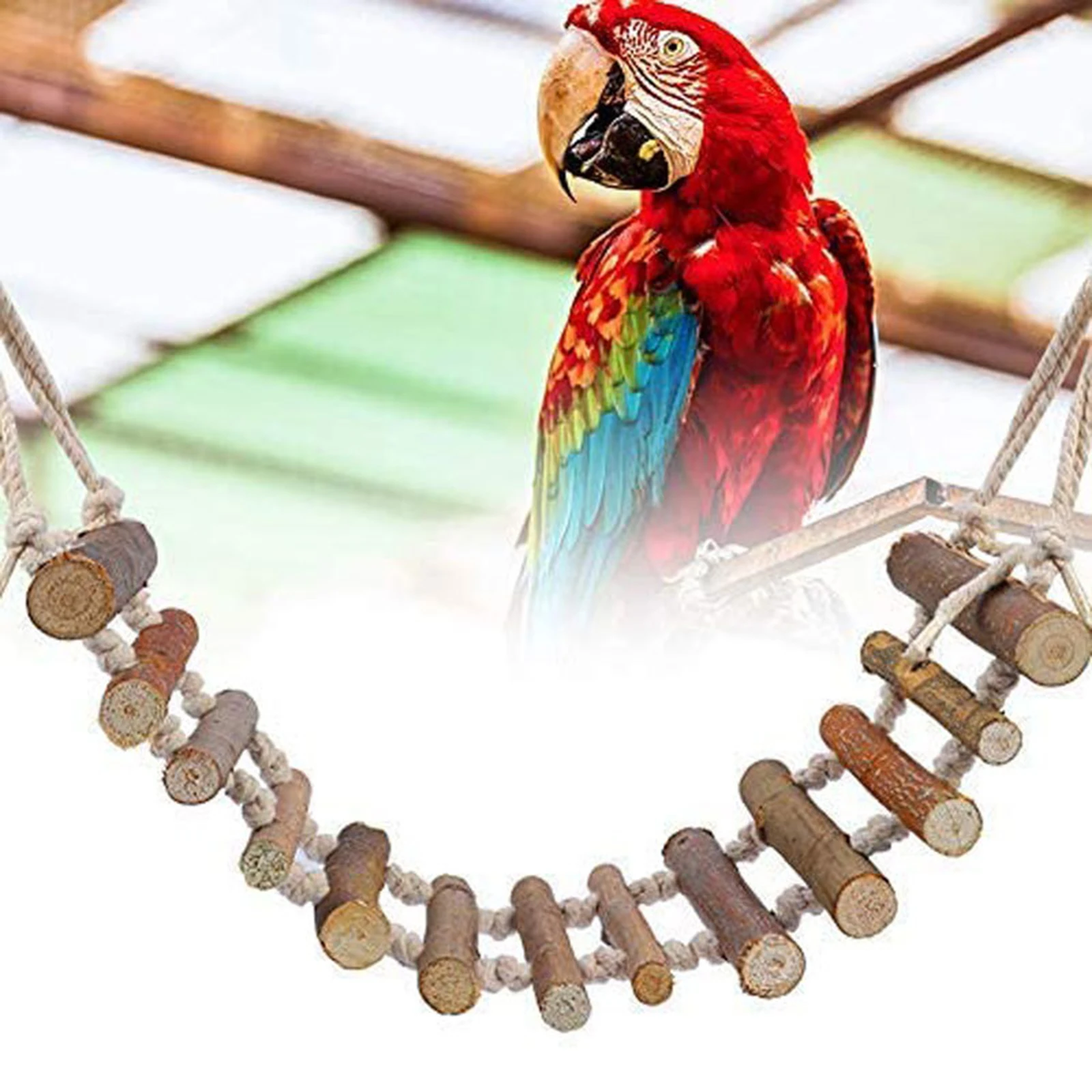 Wooden Parrot Hamster Climbing Ladder Bird Perch Stand Toys for Pet Bird Cage Accessories Parrot Climbing Rope