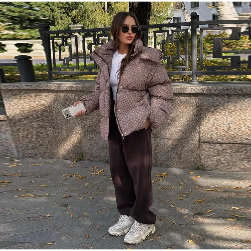 Hooded Stand Collar Fitted Puffer Coat Zip‑Up Oversized 2026 Winter Women Warm Padded Jacket Glam Causal Lady Cotton‑Padded Coat