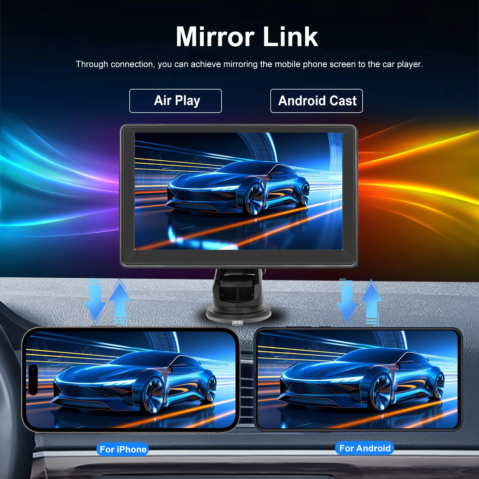 مشغل Podofo الذكي المحمول بشاشة Carplay MP5 مقاس 7 بوصات يدعم Android Auto مع موسيقى Apple Aiplay BT