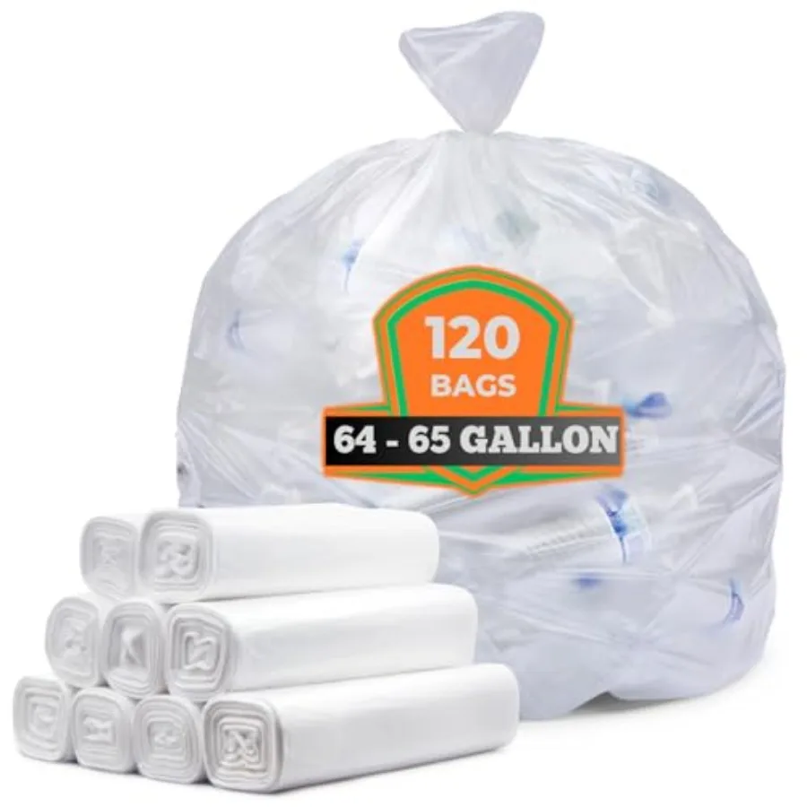 

64-65 Gallon Clear Trash Bags 120 Count Bulk Large Clear Trash Bags Heavy Duty Garbage Bags Large Garbage Bags and Trash Can Li