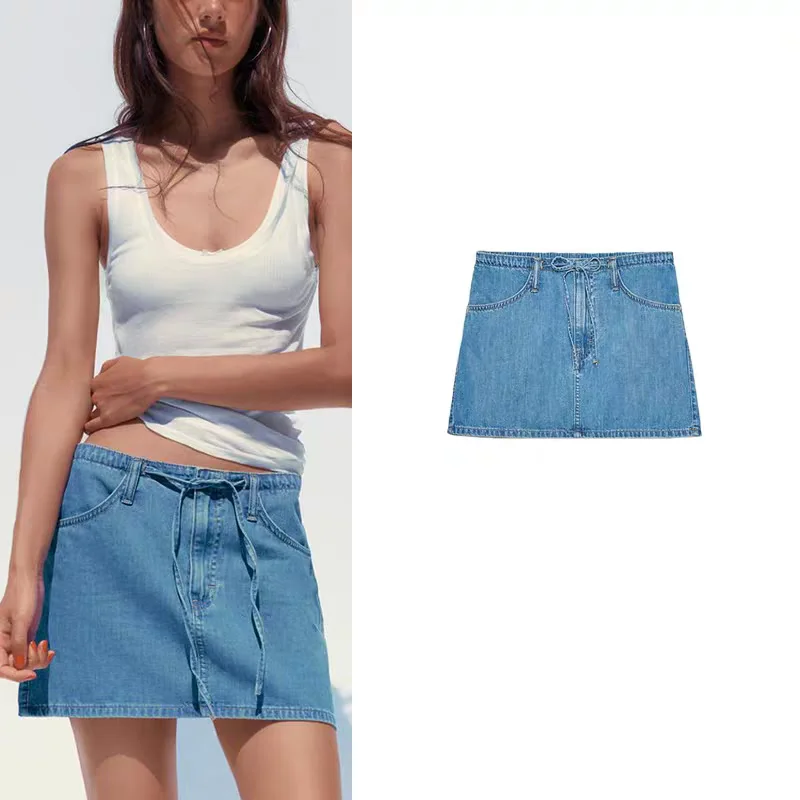 

Модная летняя новинка: женская джинсовая мини-юбка с эластичным поясом, высокой талией, А-силуэтом, облегающая, для повседневной носки