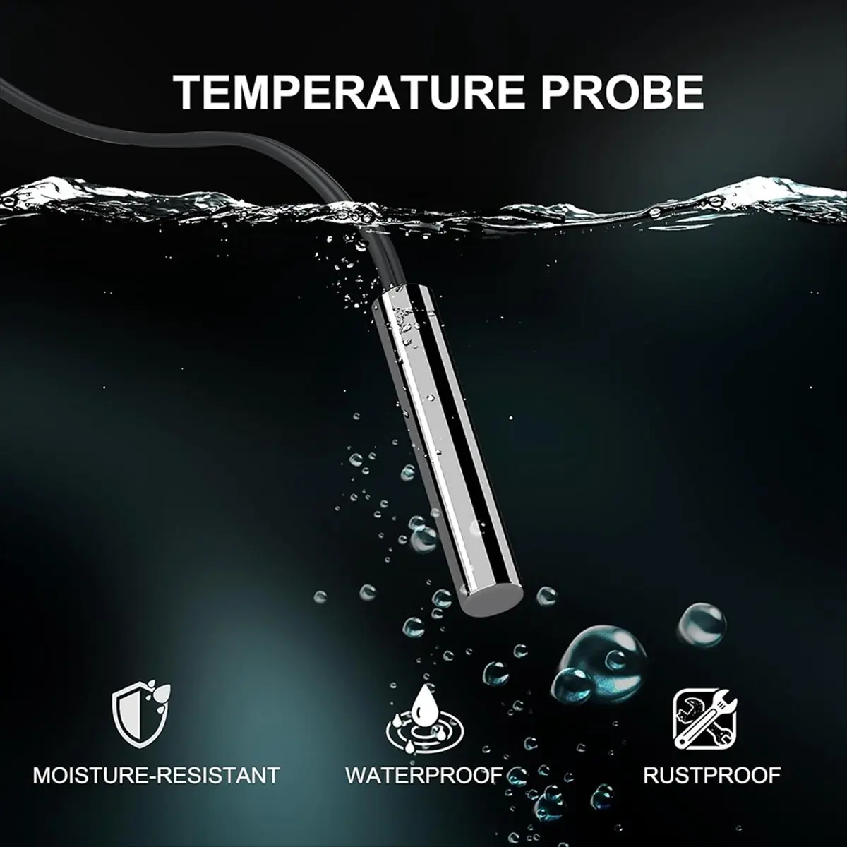 Reliable- 10K Temperature Sensor Probe 3-Pack, 1M Waterproof NTC-Temp Sensor with Stainless Steel Housing