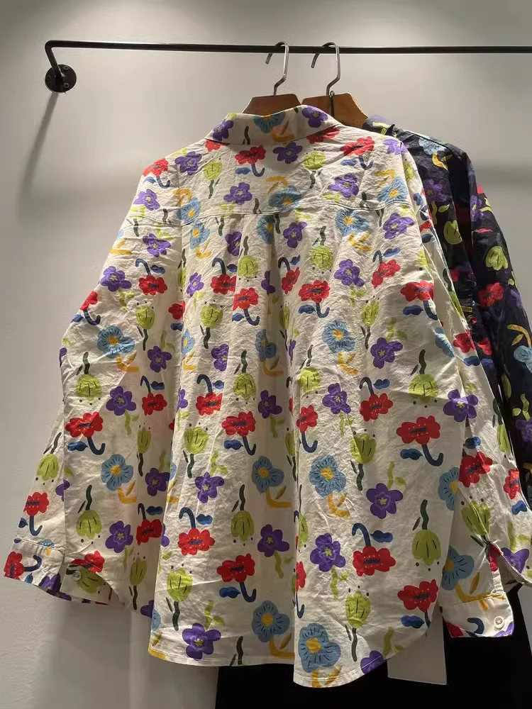 Harajuku fashion cotton floral printed blouses long sleeve tops for women original design large size oversized Hawaiian shirt