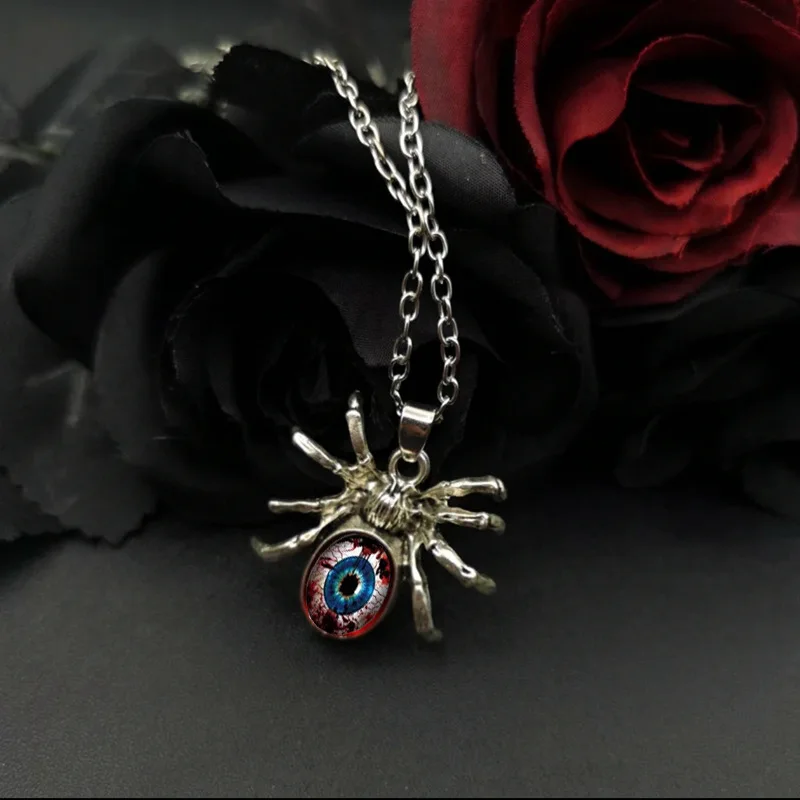 Punk Gothic Vampire Spider Necklace Women Pagan Alternative Jewelry Accessories Horror Bloodstained Eyes Spider Pendant Choker