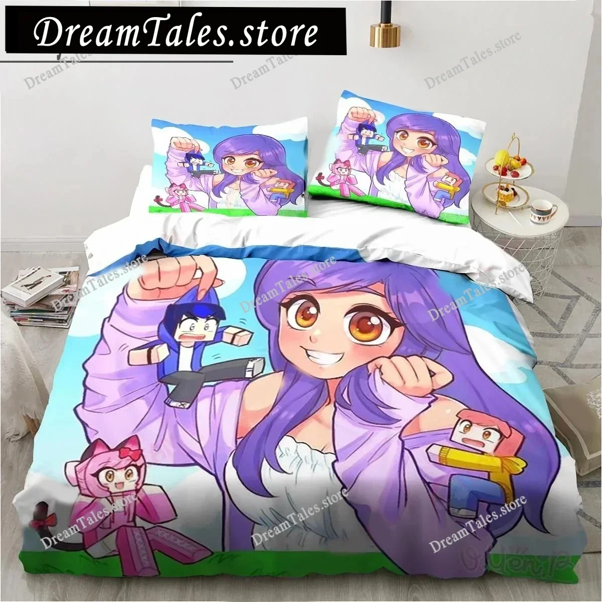 Cartoon Game Cute Aphmau with Wings Bedding Set Boys Girls Twin Queen King Size Duvet Cover Pillowcase Bed Boys Adult