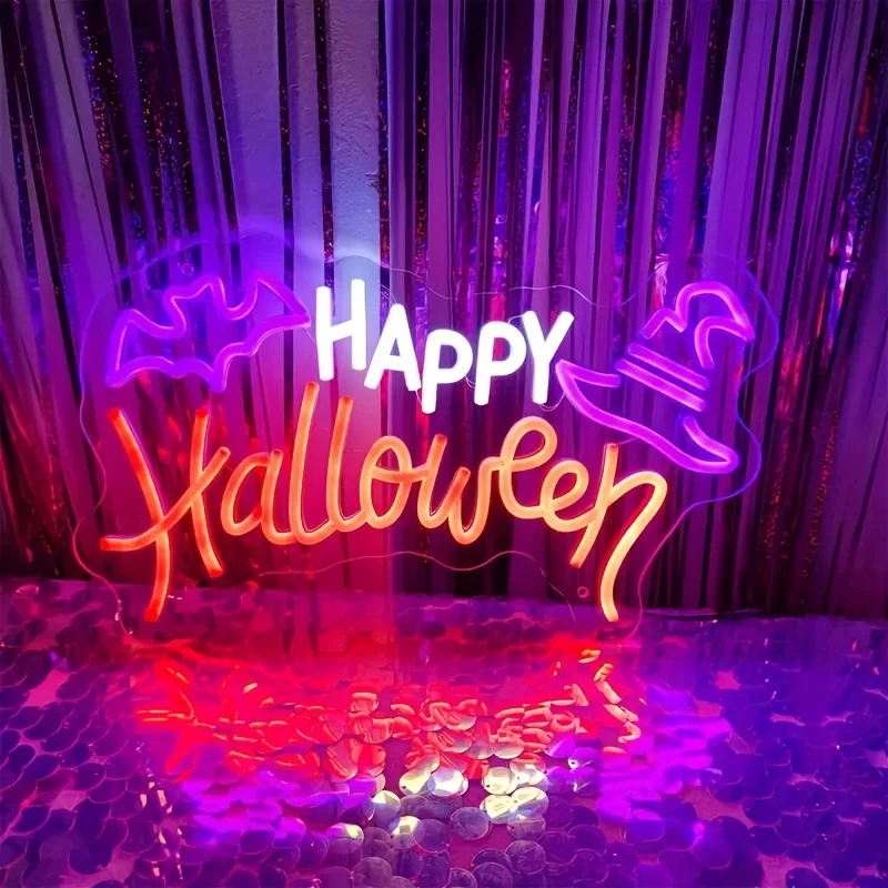 

Happy Halloween Неоновая вывеска USB с регулируемой яркостью Светодиодная неоновая вывеска для напитков Бар Человек Пещера Спальня Отель Магазин Гараж Игровая комната Настенный декор