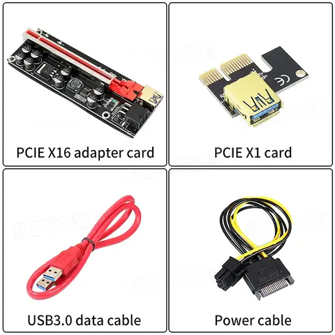 PCI-E PCIe Riser 009S PLUS Profesional 1x 4x 8x 16x Extender PCI Express USB Riser 009 GPU 6Pin Card SATA 15pin For Video Card